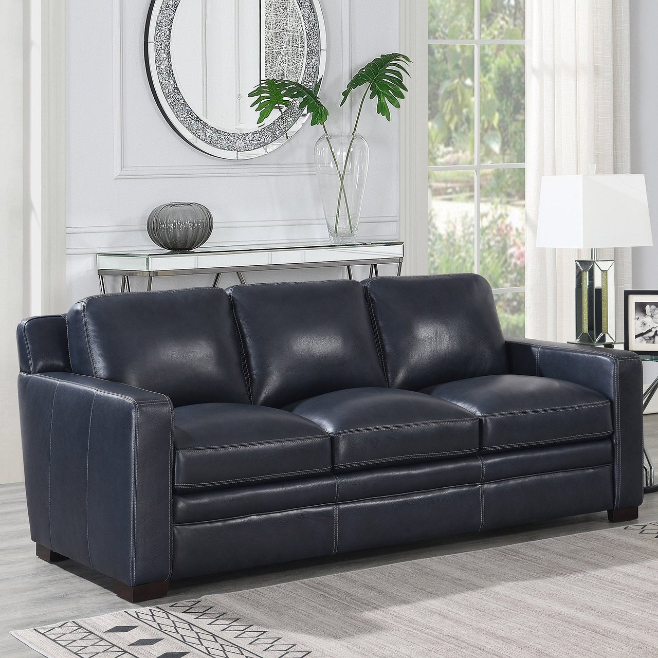 Simon Li Chanton Leather Sofa, Blue - Image 1