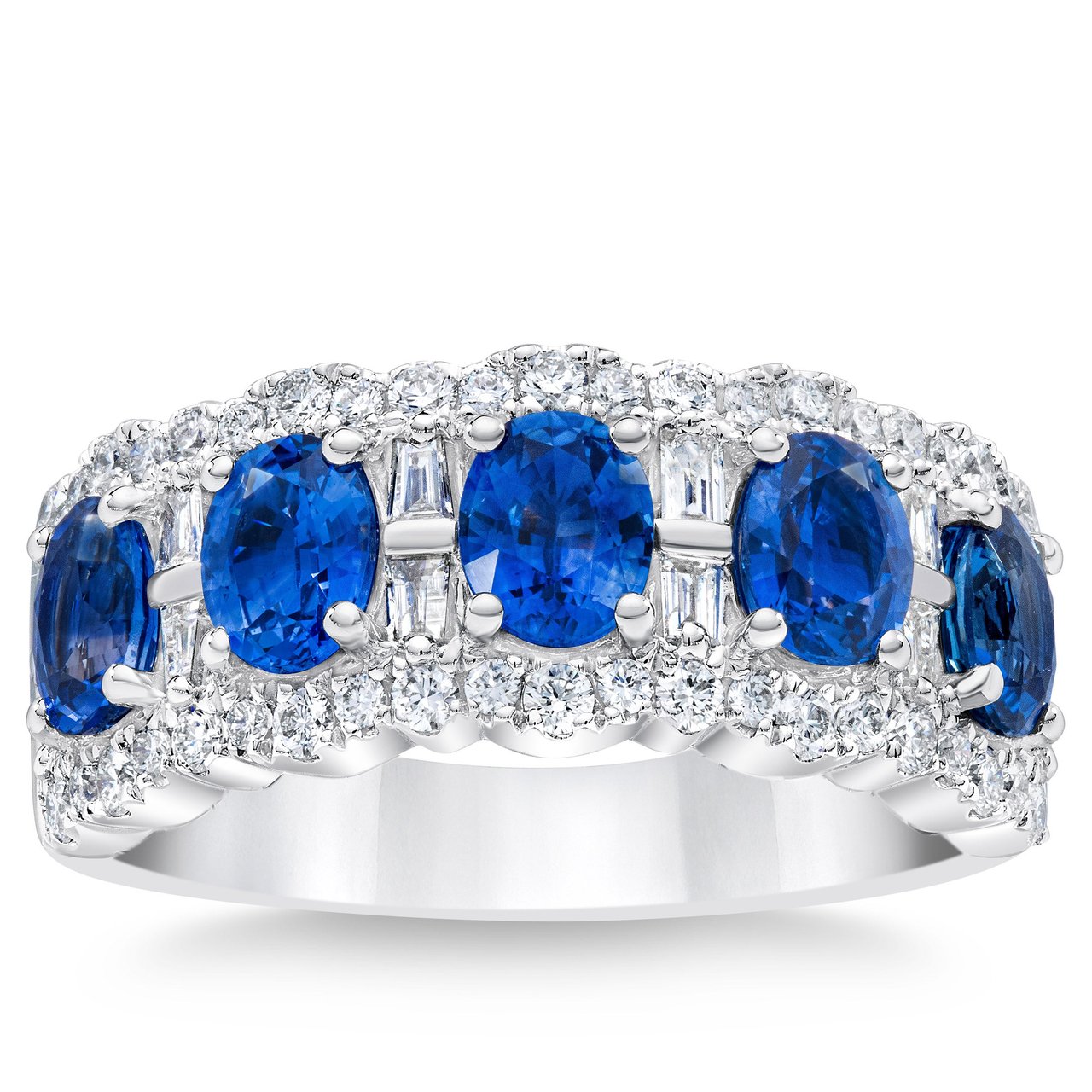 14KT WHITE GOLD .60CTW VS2 I DIAMOND AND OVAL BLUE SAPPHIRE RING SZ7 - Image 1