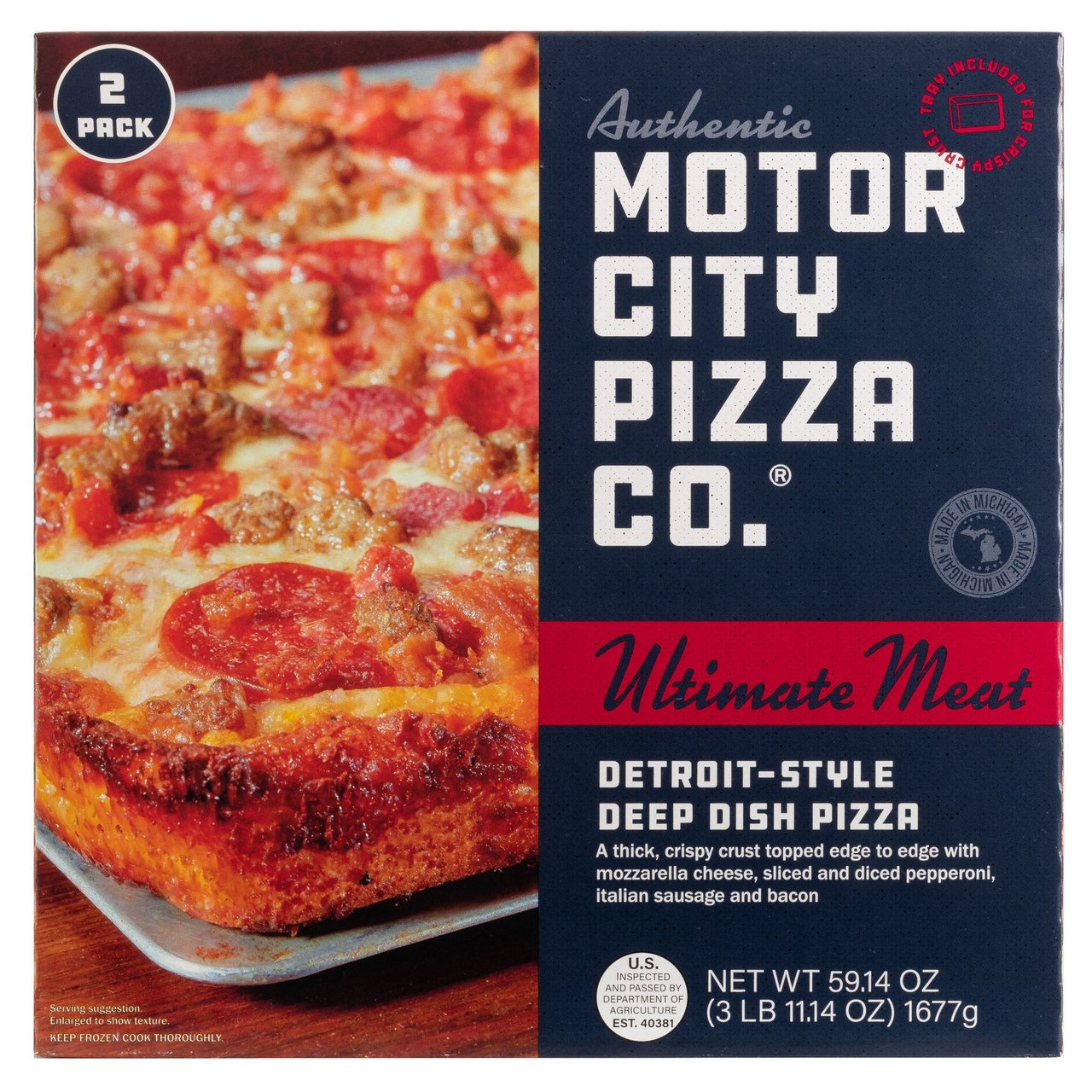 Motor City Pizza Co. Ultimate Meat Detroit-Style Deep Dish Pizza, 2-Pack / 29.57 oz
