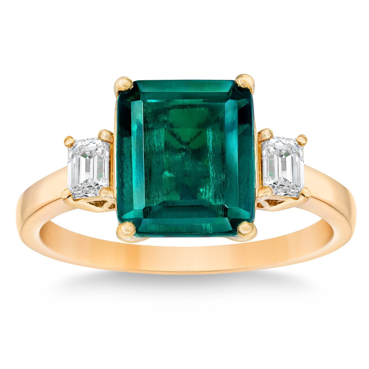 14kt Yellow Gold 0.38ctw VS2 I Diamond & 10x8mm Lab Created Emerald Ring - Image 1