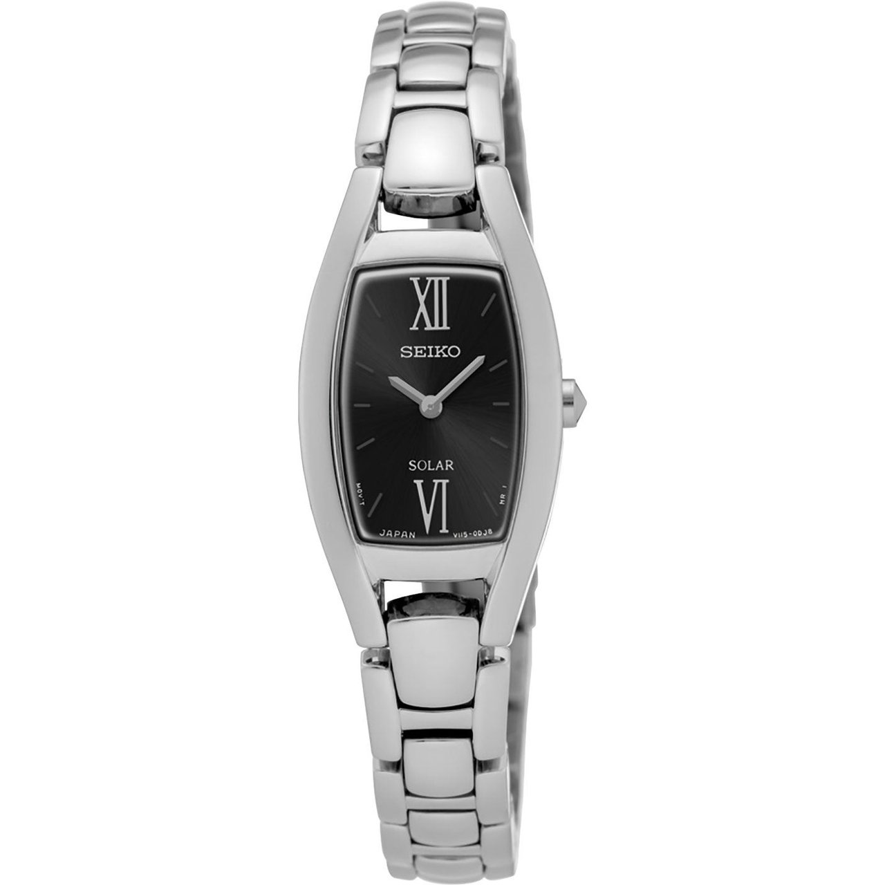 Seiko Solar Ladies Silvertone Black Dial Watch