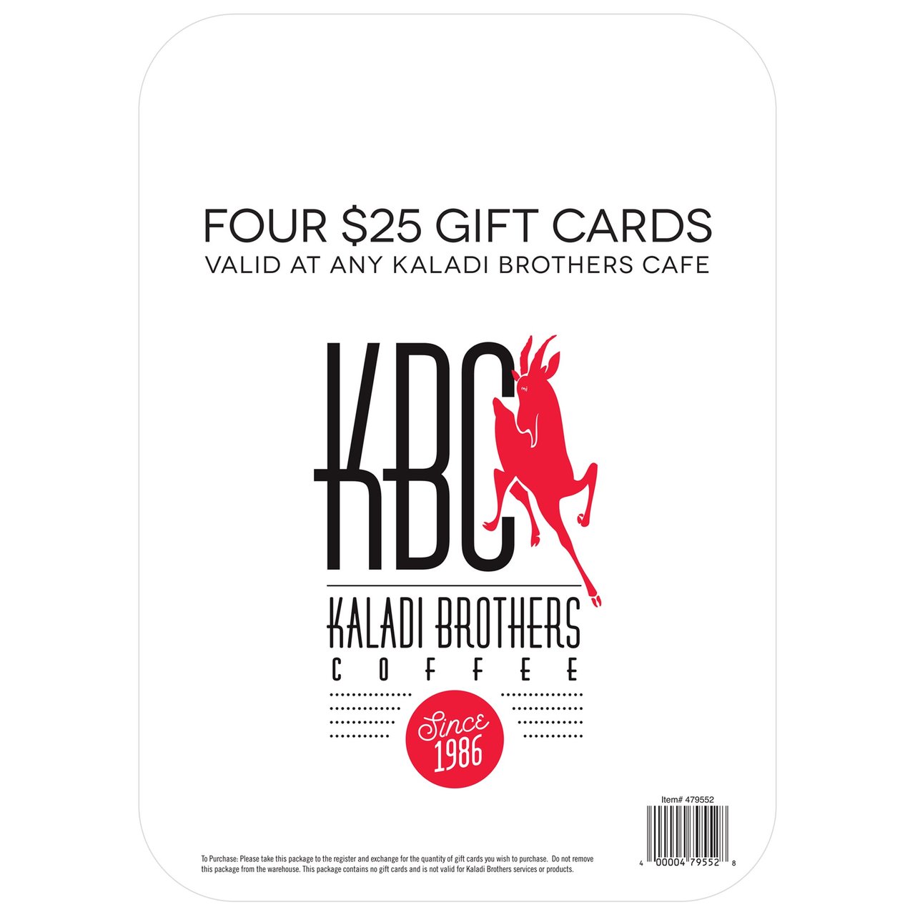 Kaladi Brothers Coffee $25 Gift Cards, 4-Pack (Non-Refundable) - Image 1