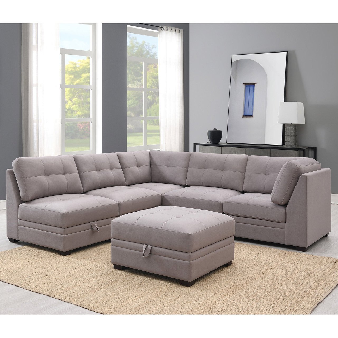 Vaughnn 6-Piece Modular Fabric Sectional with Storage - Image 1
