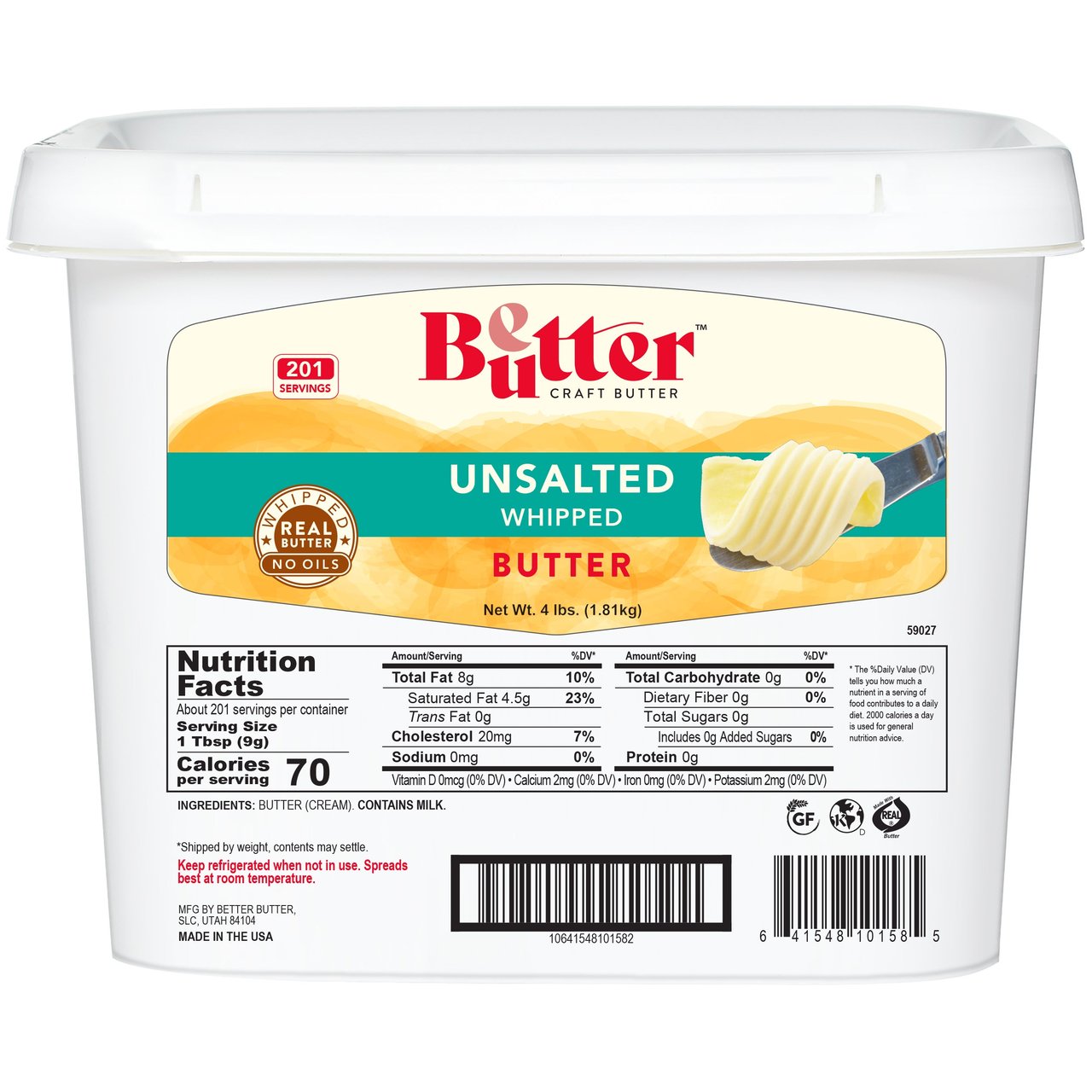Better Butter Unsalted Whipped Butter 4 LBS