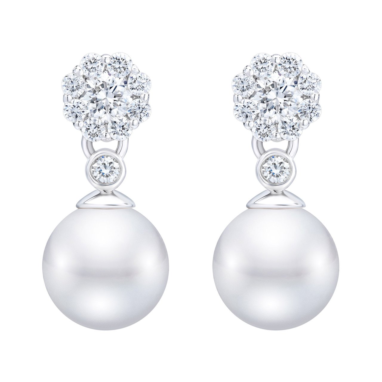 14kt Gold & Diamond Akoya Cultured Pearl 7-7.5mm Earrings - Image 1