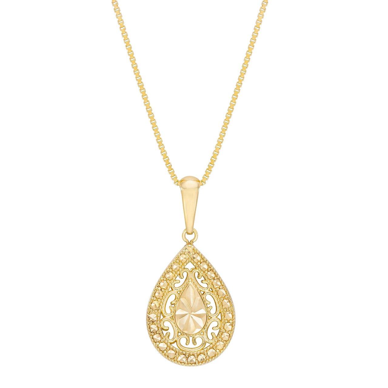 14kt Yellow Gold 18" Pear Drop Pendant Made in Italy - Image 1