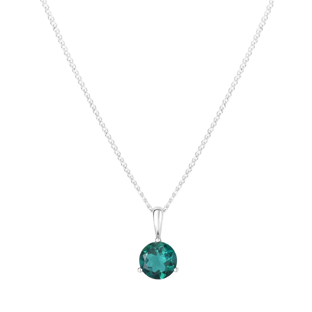 14kt White Gold Lab Created Emerald Necklace 18" - Image 1