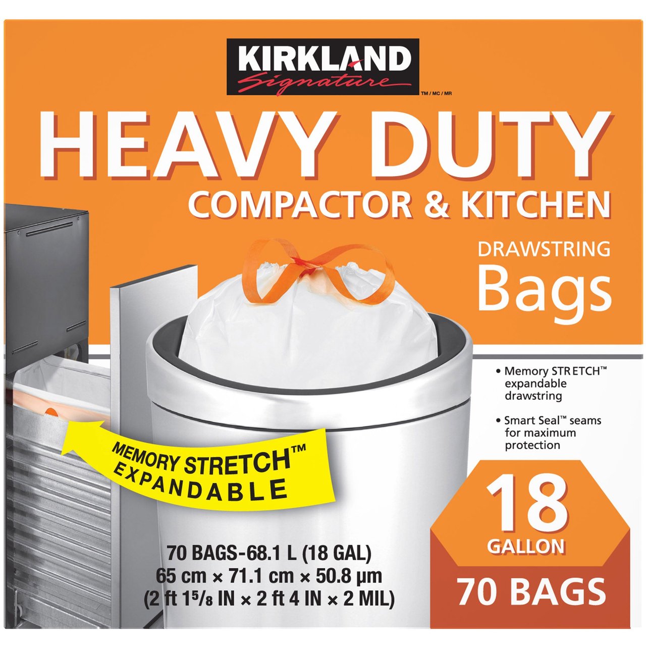 Kirkland Signature 18 Gallon Compactor & Kitchen Bags, 70 Count - Image 1