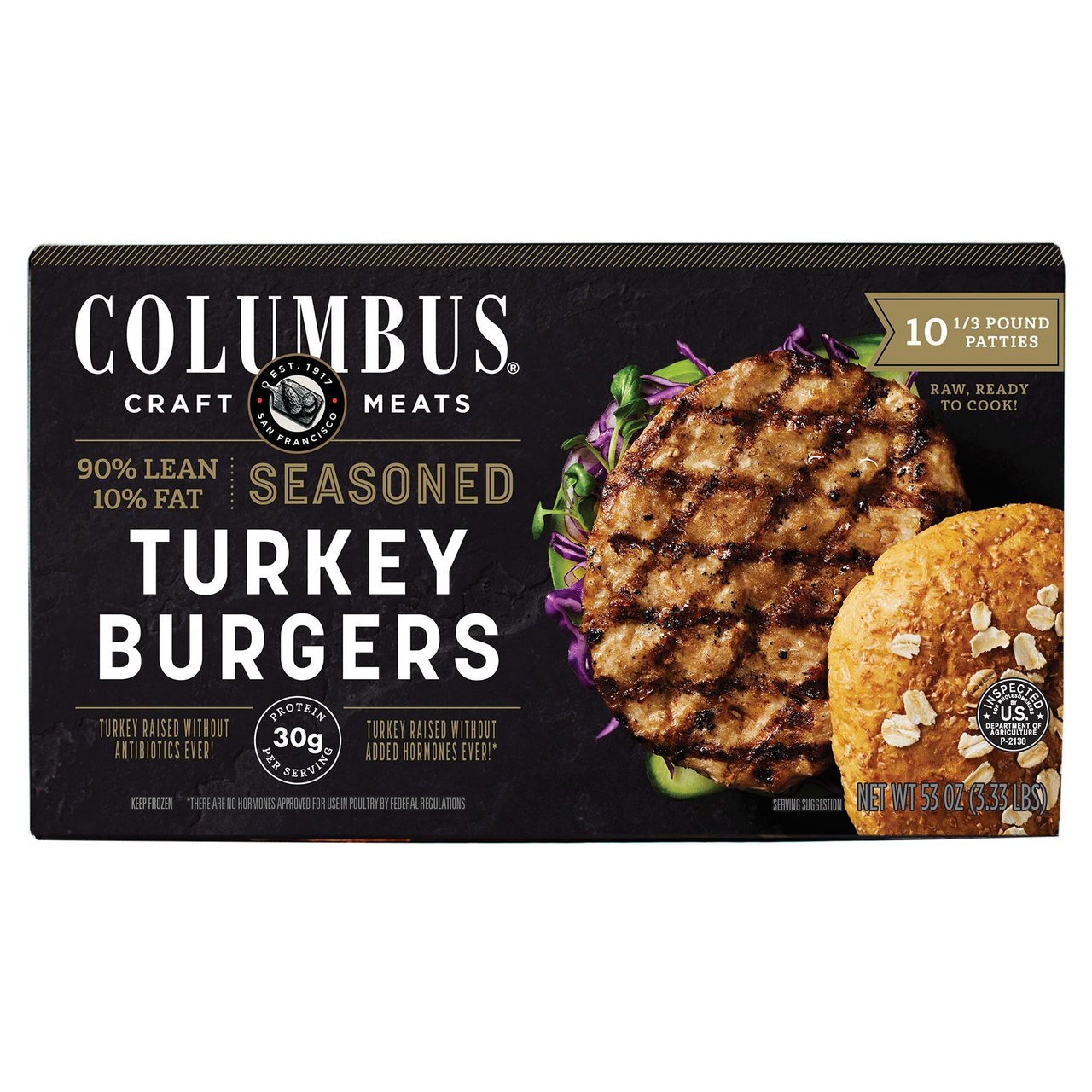 Columbus Seasoned Turkey Burgers 3 Pound Box - Image 1