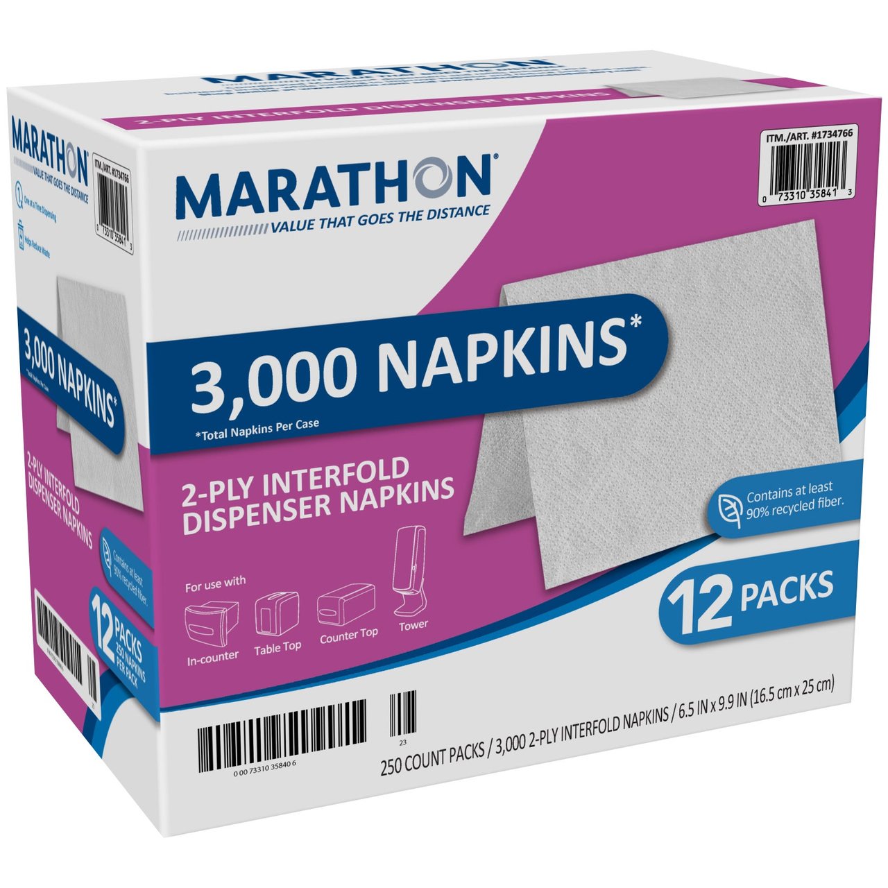 Marathon 2-Ply Interfold Dispenser Napkins, 250-Count, 12-Pack (3,000 CT) - Image 1
