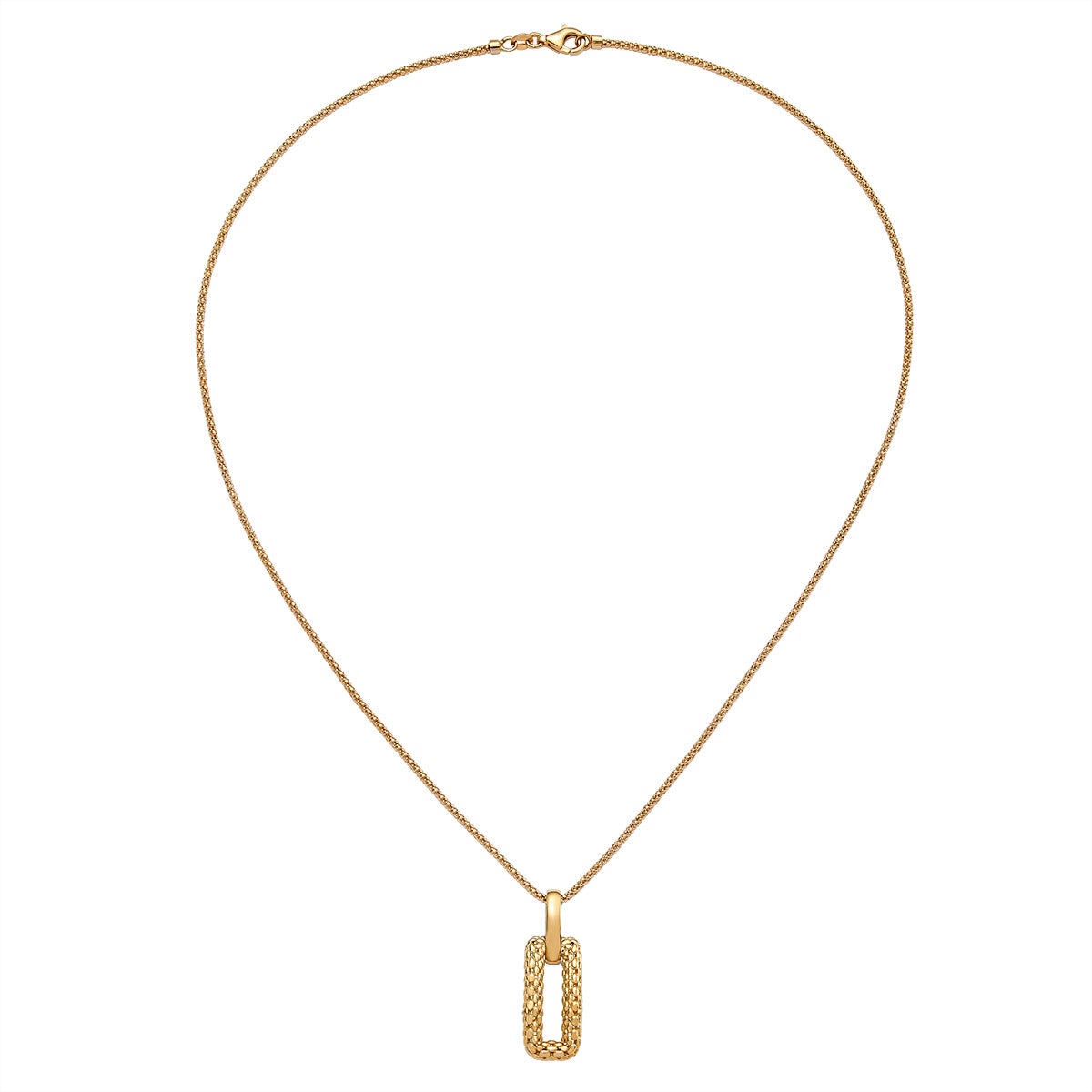 14kt Yellow Gold Polished & Textured Rectangular Pendant, 18" Chain, Made in Italy - Image 1
