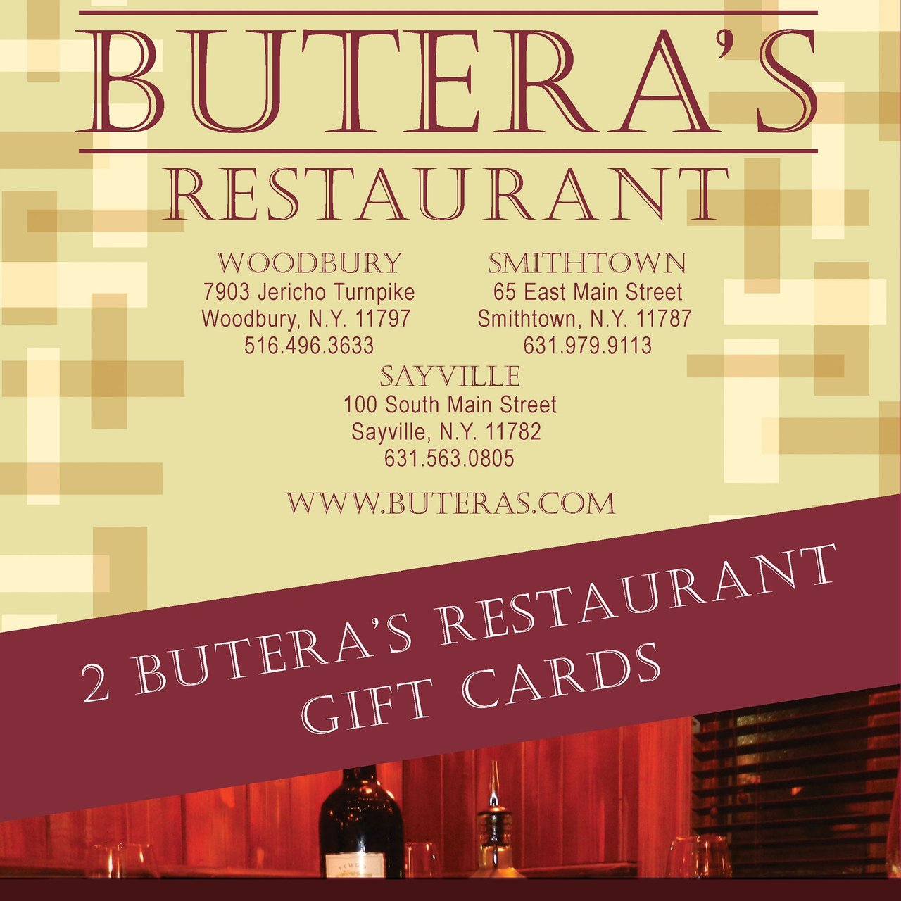 Butera's Restaurant Gift Cards, 2-Pack, Valid at All 3 Long Island Locations - Image 1