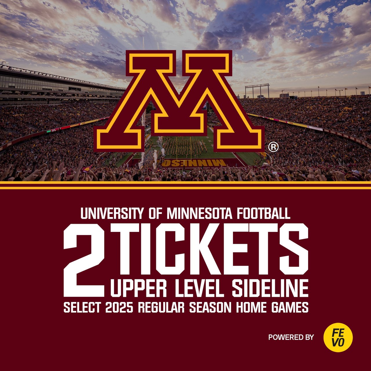 University of Minnesota Football - 2 Upper Sideline Tickets (eVoucher, Non-Refundable)