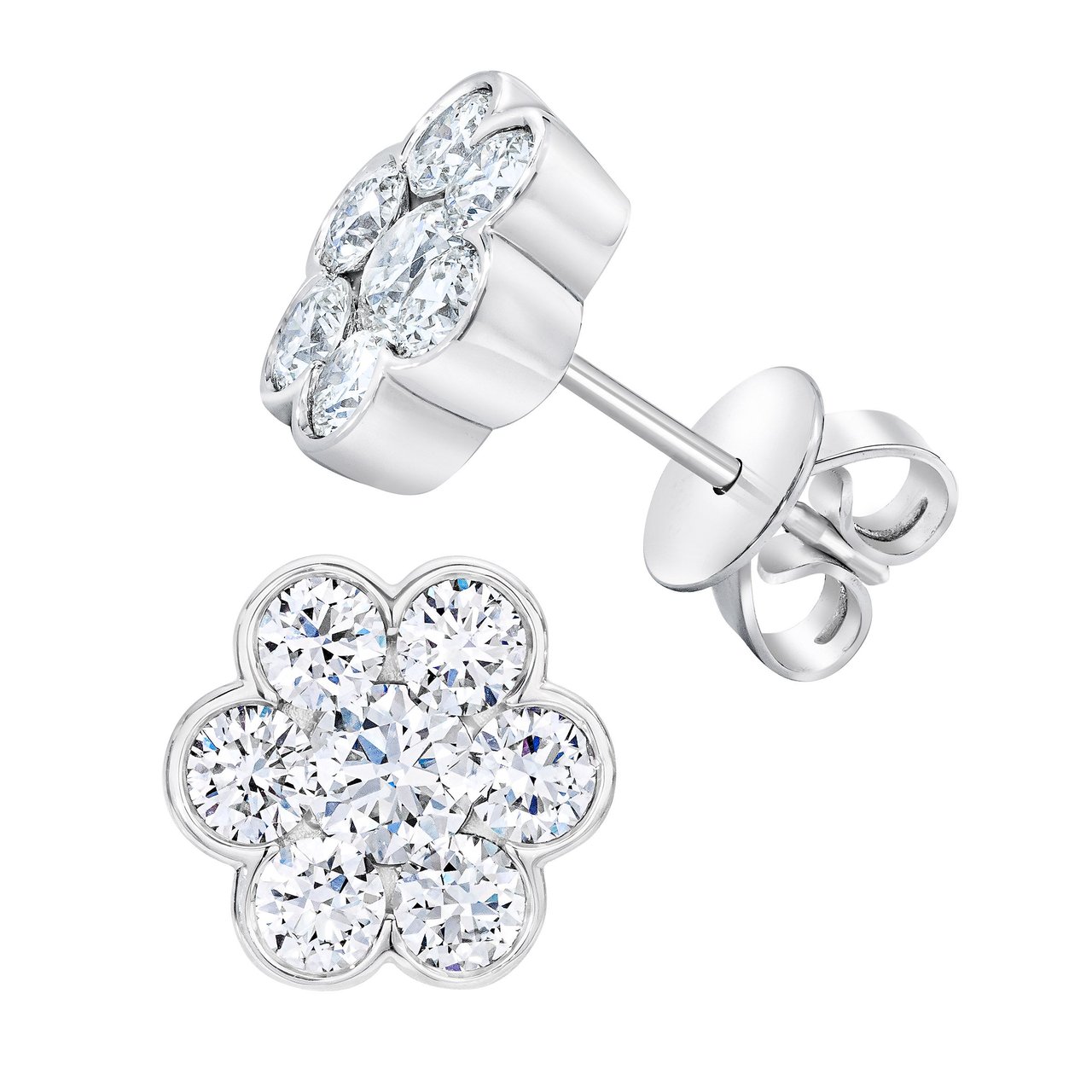 14kt White Gold VS2/I 1.30 CTW Round Diamond Clover Stud Earrings - Image 1