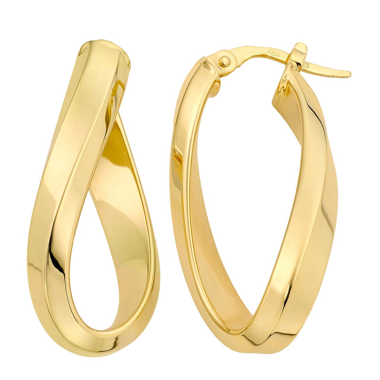 14kt Yellow Gold Twisted Oval Hoop Earrings Made in Italy - Image 1