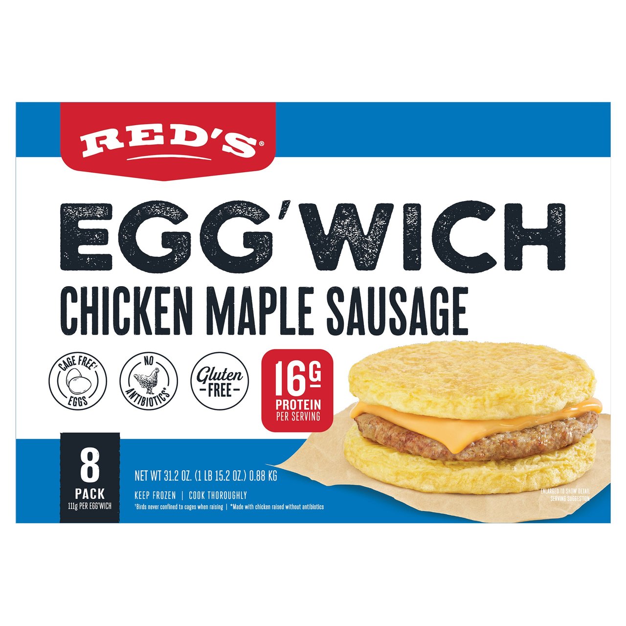 Red's Maple Sausage Egg'Wich, 8-Pack (3.9 oz Each) - Image 1