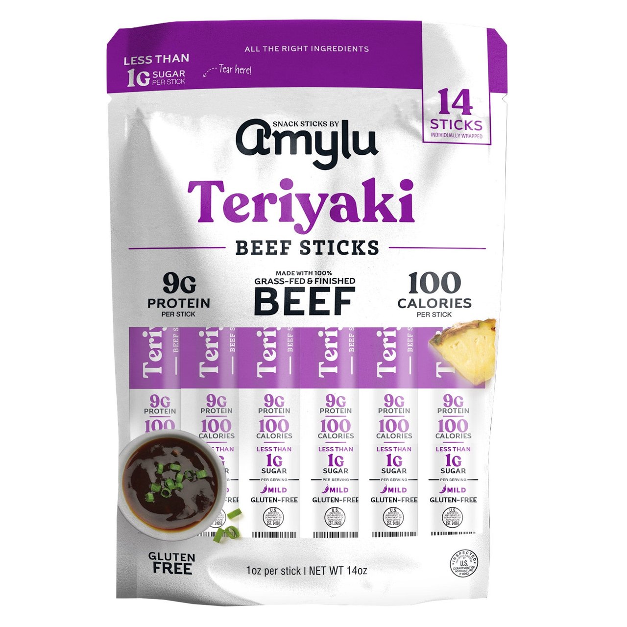 Amylu Teriyaki Beef Sticks 14-Count, 1 oz Each - Image 1