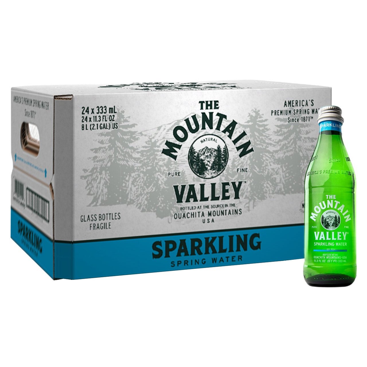 MOUNTAIN VALLEY SPARKLING SPRING WATER 24/11.3 OUNCE BOTTLES - Image 1