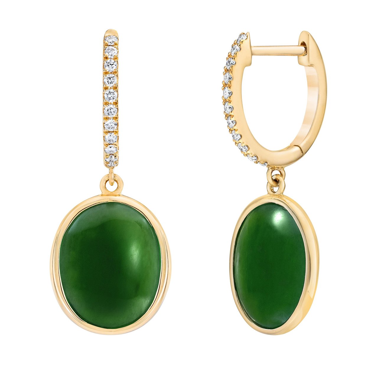 14kt Yellow Gold VS2 I 0.15ctw Diamond and Jade Earrings - Image 1