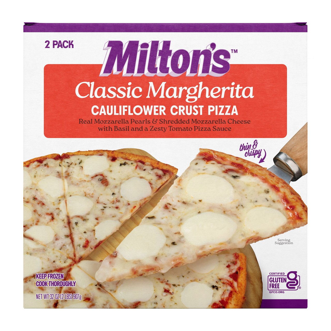 Milton's Classic Margherita Cauliflower Crust Pizza, 2-Count Box - Image 1