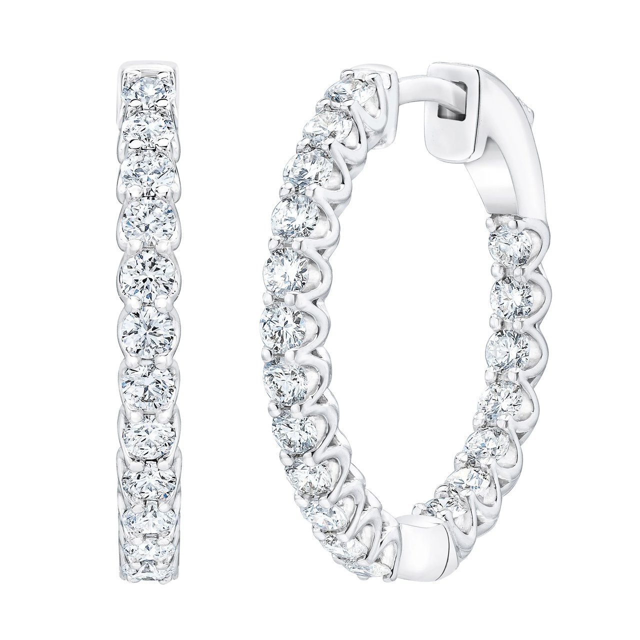 14KT White Gold VS2 I 1.00 CTW Round Diamond Hoop Earrings - Image 1