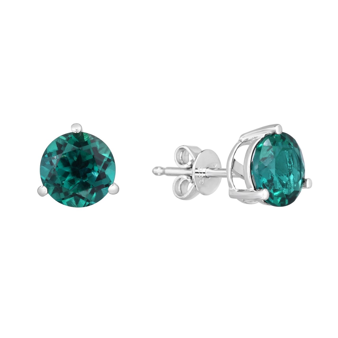 14kt White Gold 7mm Lab Created Emerald Stud Earrings - Image 1