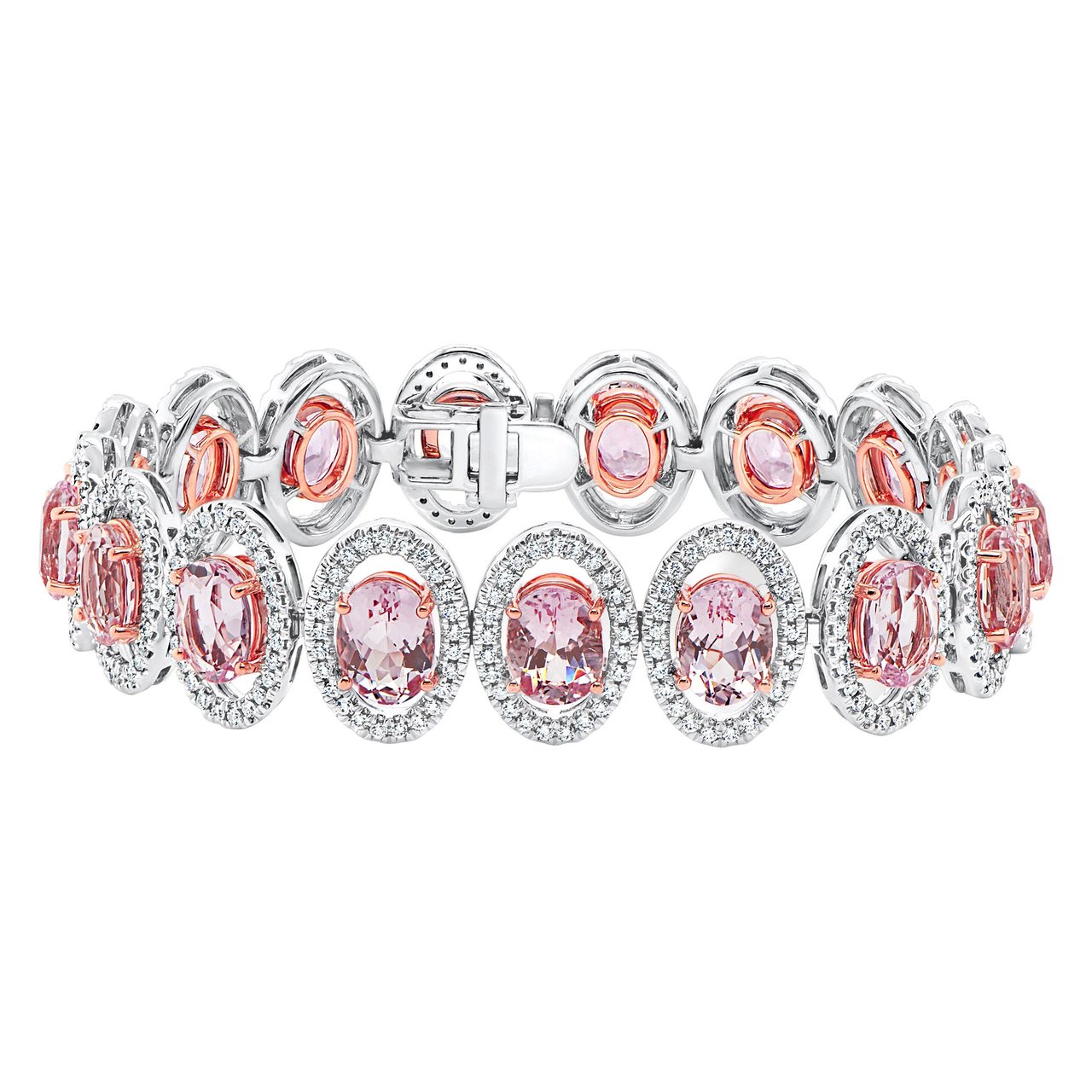 8x6mm Oval Cut Morganite & Diamond 2.35 CTW 14kt White Gold 7" Bracelet - Image 1