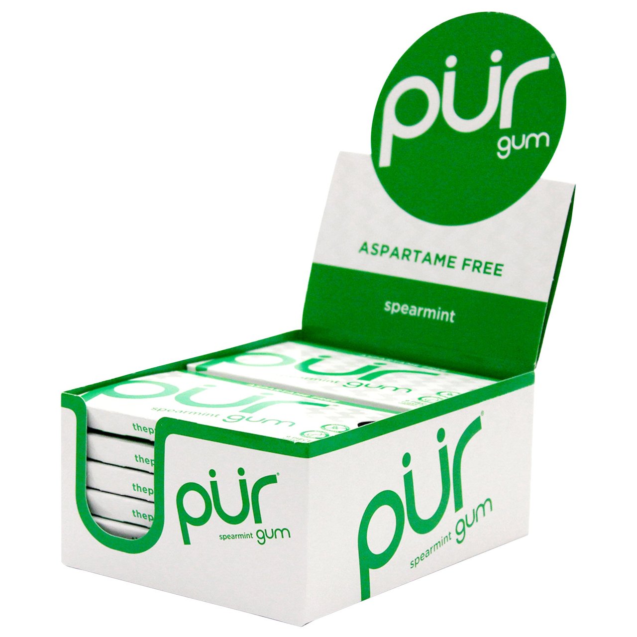 PUR Spearmint Sugar-Free Gum, 9-Piece Packs, 12-Count - Image 1