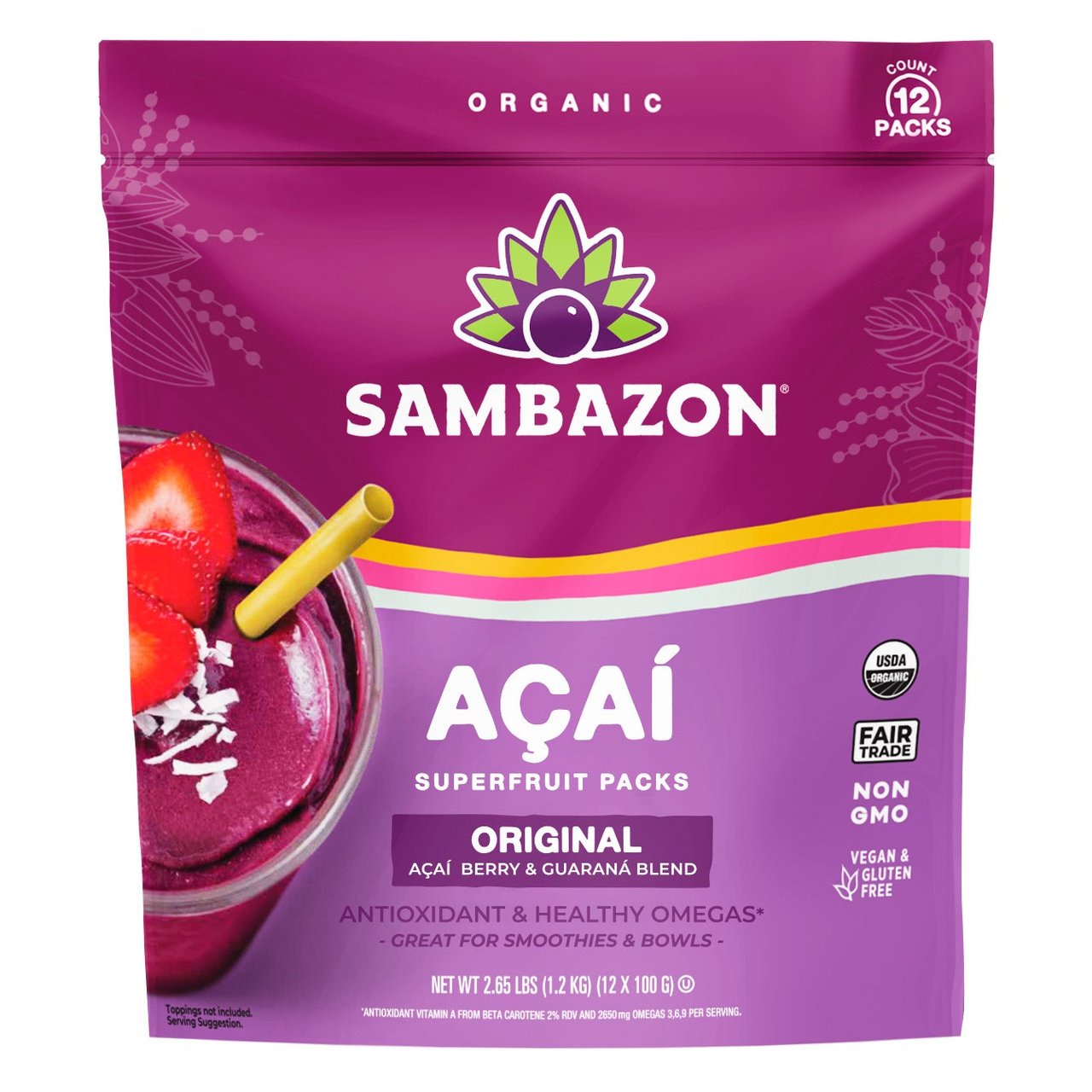 Sambazon Organic Acai Smoothie Pack 12 CT 42 OZ - Image 1