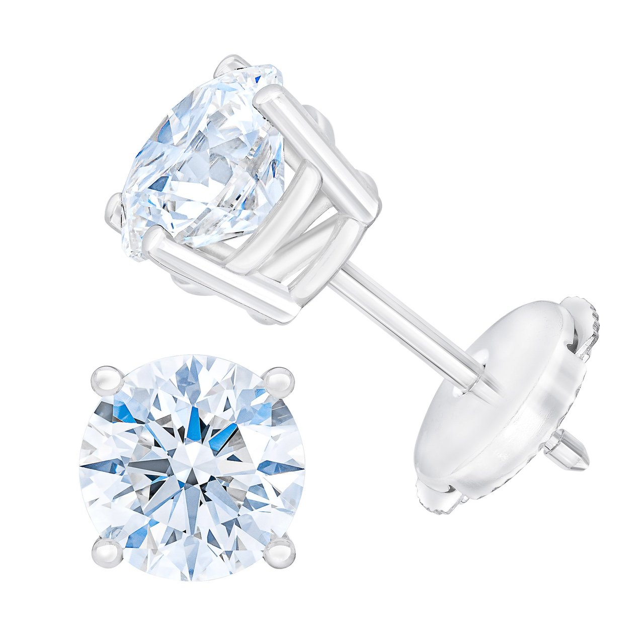 2.37 CTW Round Brilliant Diamond Platinum Stud Earrings, VVS1 Clarity, G Color - Image 1