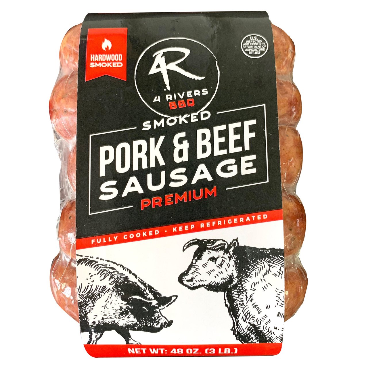 4 Rivers Smokehouse Smoked Pork & Beef Sausage, 3 lbs - Image 1