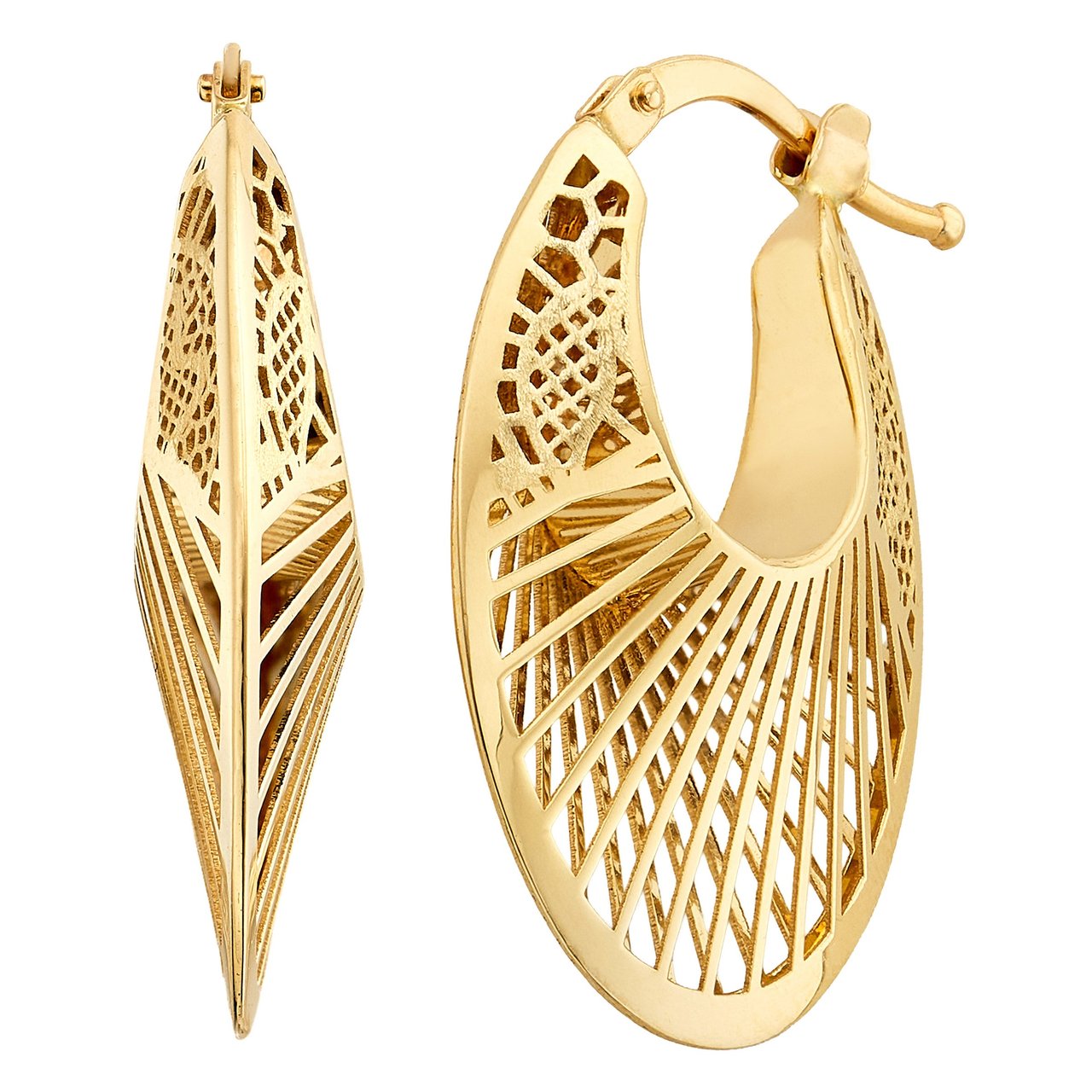 18KT Yellow Gold Filigree Oval Hoop Earrings, Made in Italy, 3.23 grams - Image 1