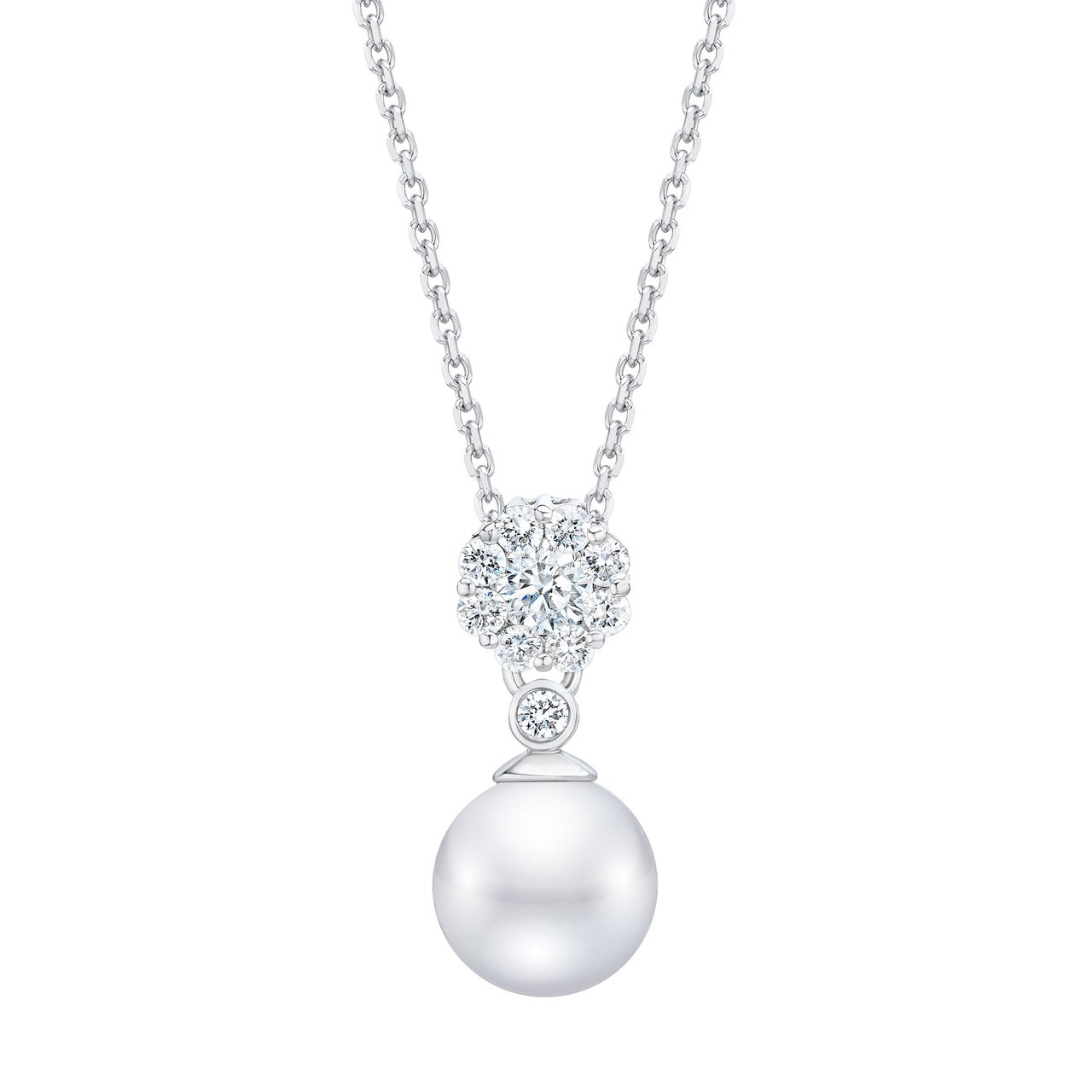 14kt White Gold & Diamond Akoya Cultured Pearl 7.5-8mm 20" Pendant - Image 1