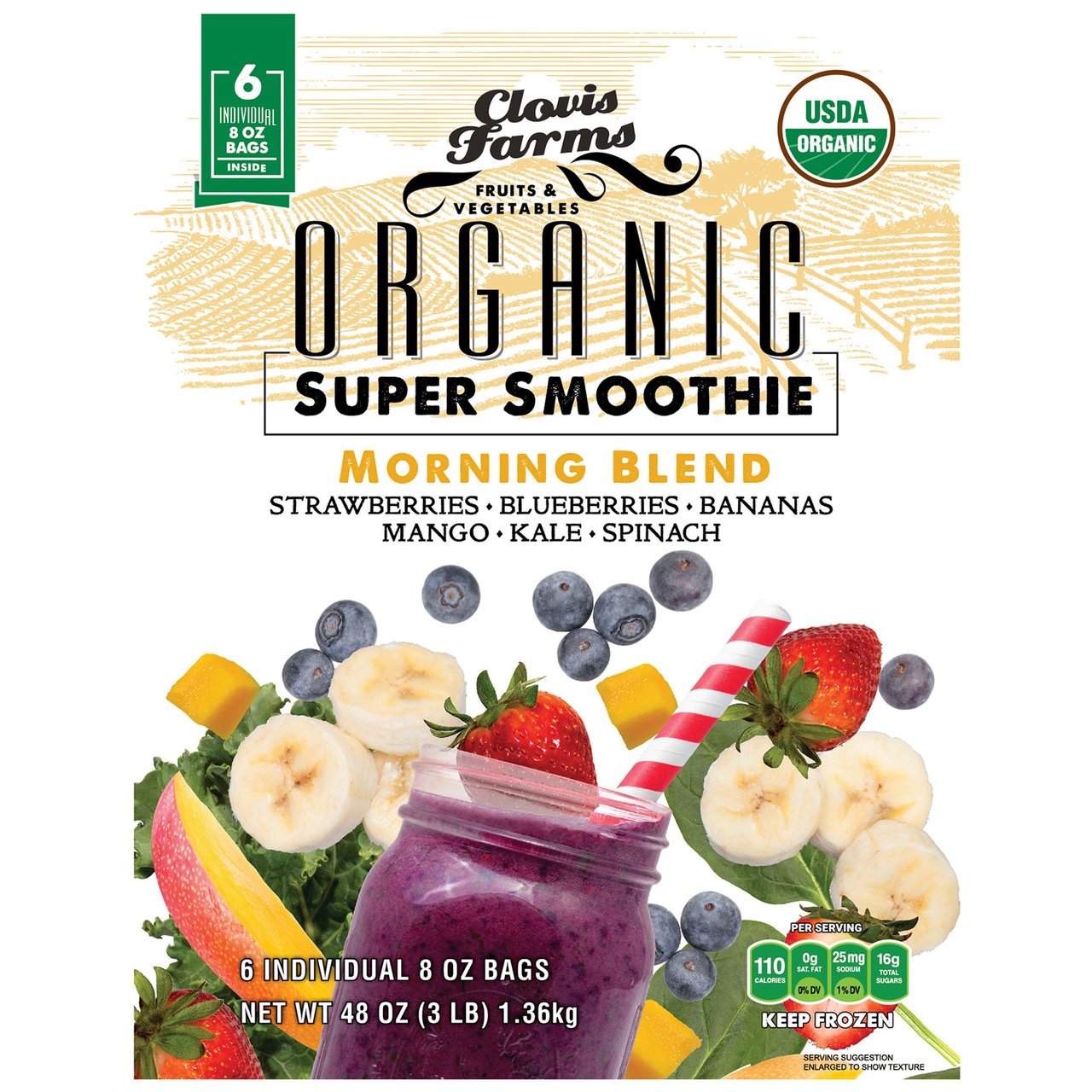 Clovis Farms Organic Morning Blend 6/8 Ounce Bags - Image 1