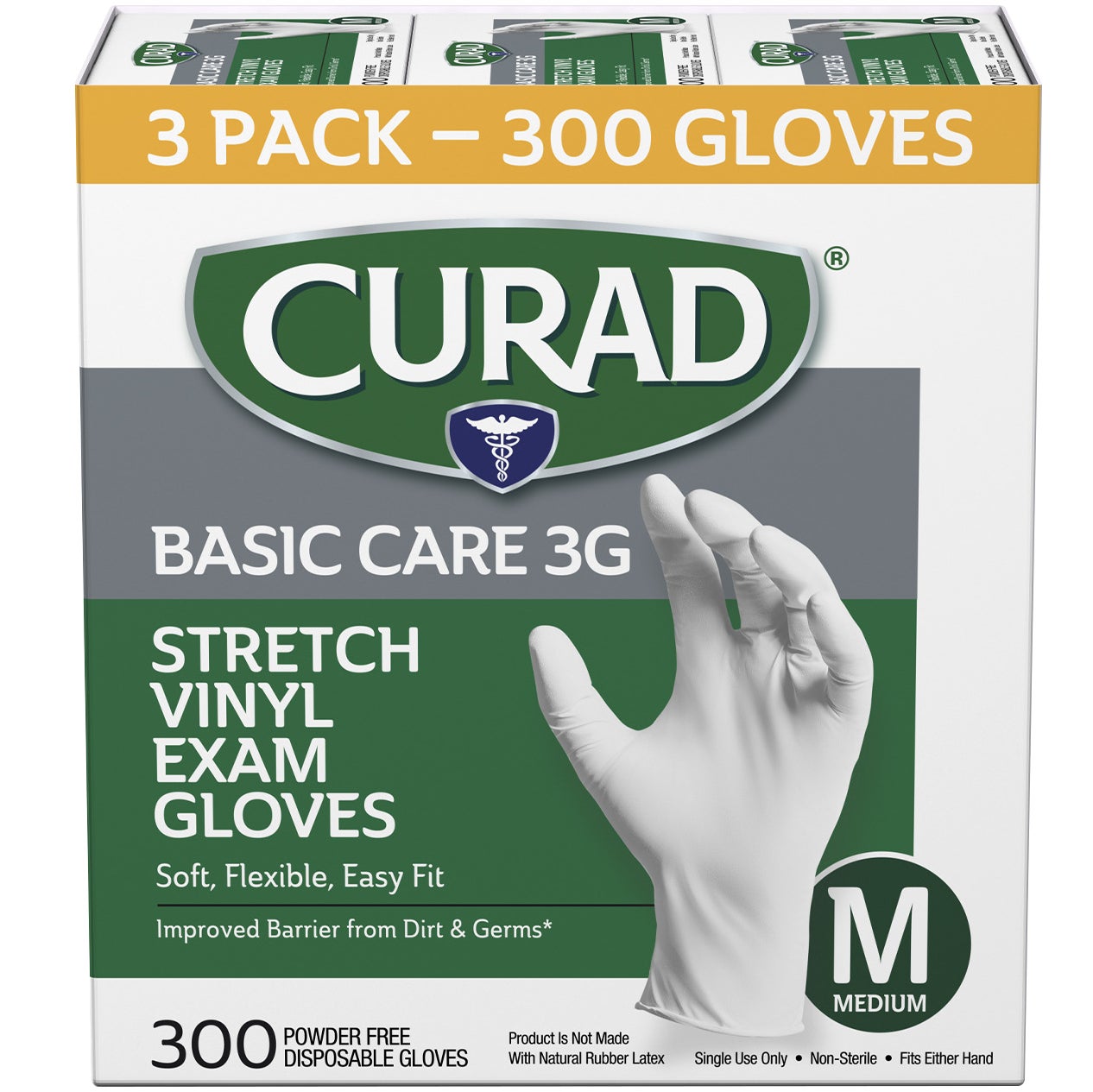 CURAD 3G Vinyl Gloves Medium, 3-Pack/100 Count - Image 1