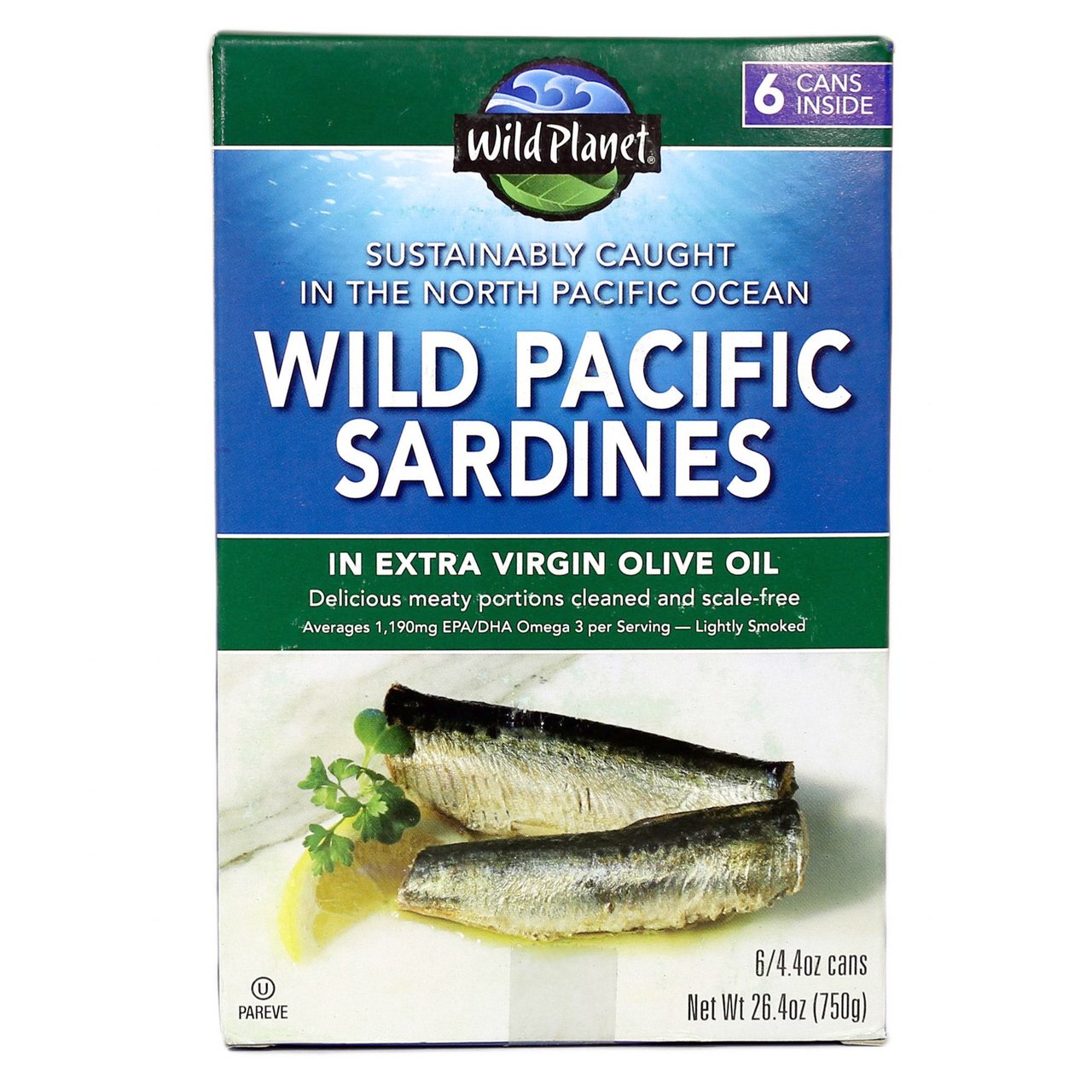 Wild Planet Sardines in Extra Virgin Olive Oil 6 Pack 4.37oz Each - Image 1
