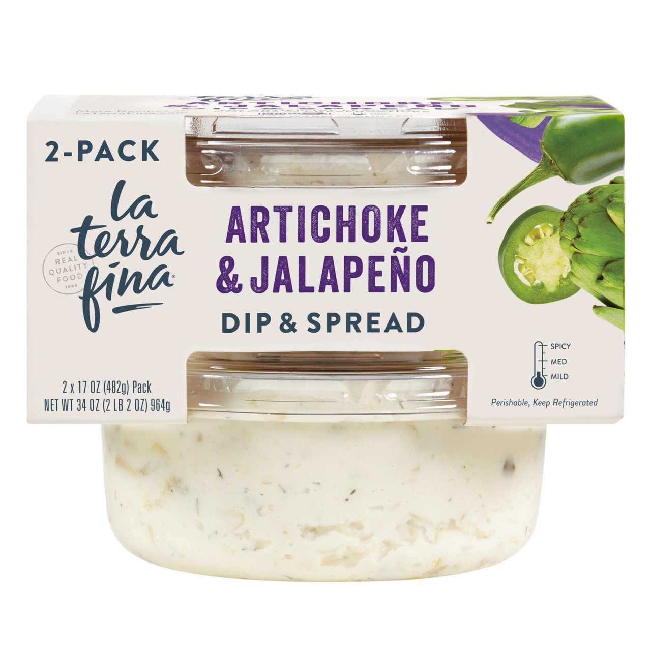 La Terra Fina Artichoke & Jalapeño Dip & Spread, Mild, 2-Pack (17 oz Each) - Image 1