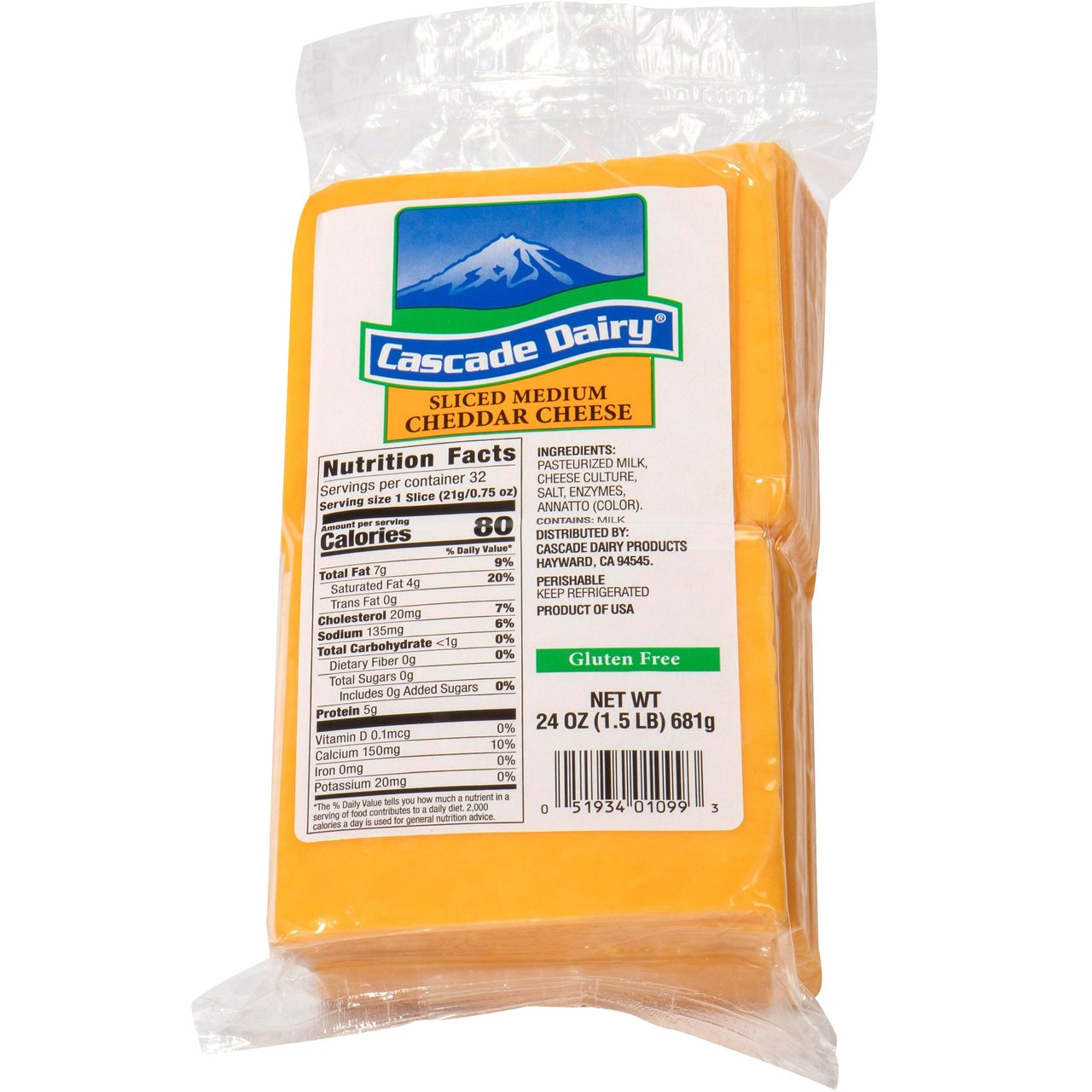 Cascade Dairy Sliced Medium Cheddar Cheese, 1.5 lbs