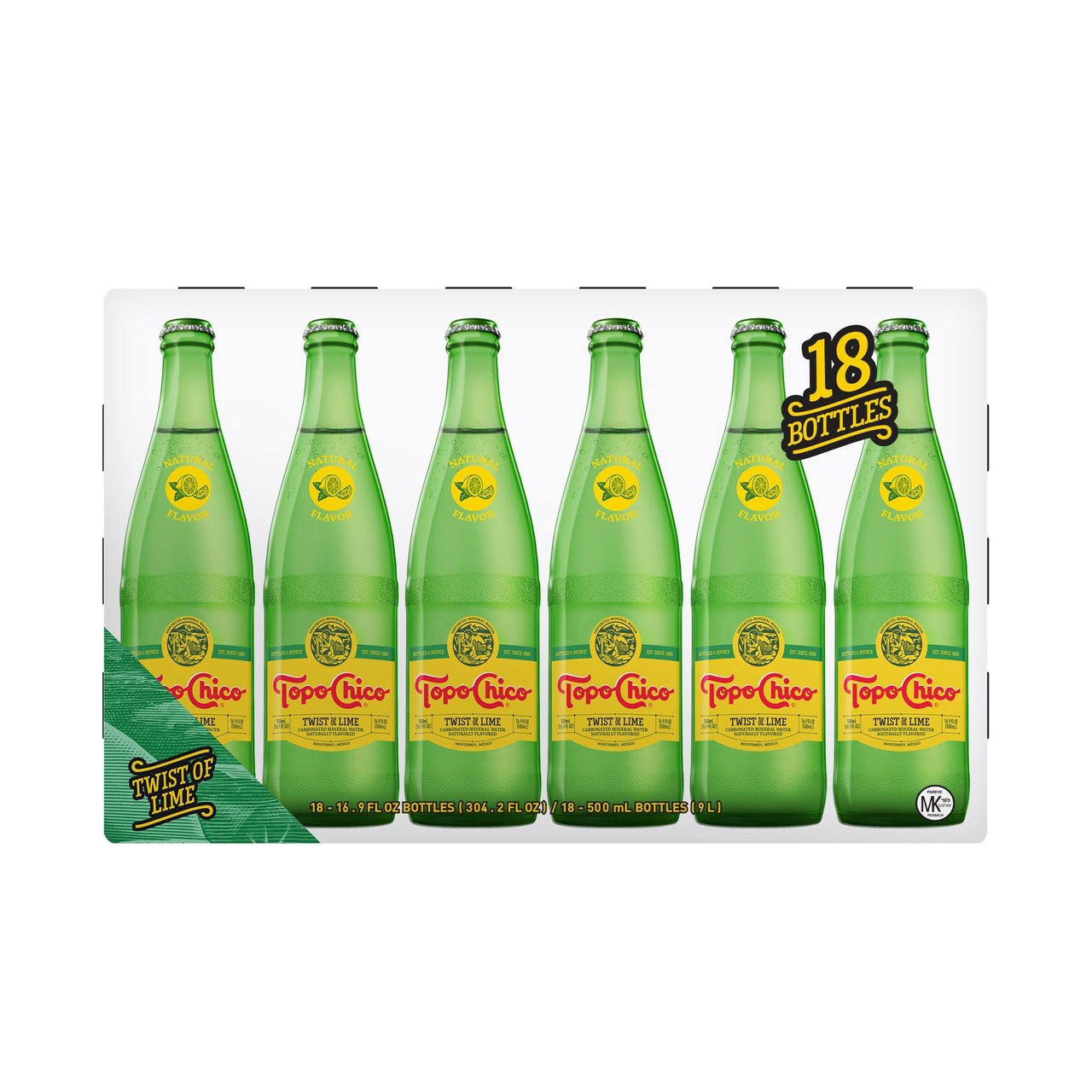 Topo Chico Twist of Lime Mineral Water, 18 Count, 16.9 fl oz Bottles - Image 1