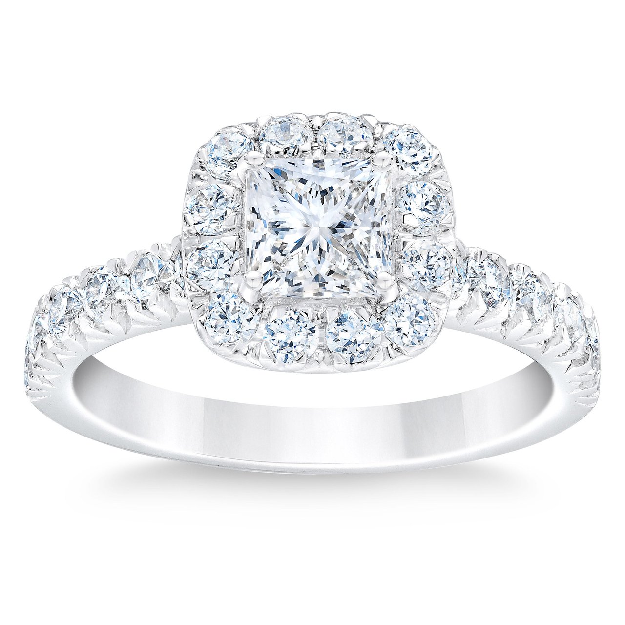 Platinum VS2 G 2.00 ctw Princess Cut & Round Brilliant Diamond Halo Ring (1.00 ct Center) Size 7 - Image 1
