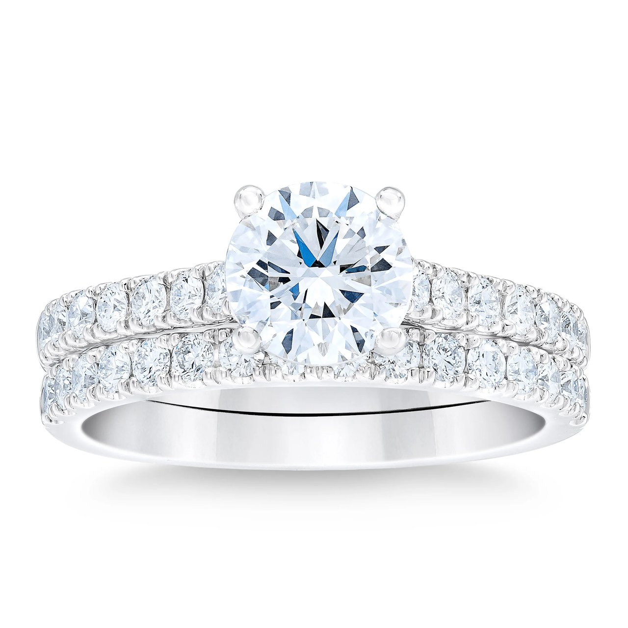 1.77 CTW Round Diamond Platinum Wedding Set, 1.02 CT Center, VS1, D Color - Image 1