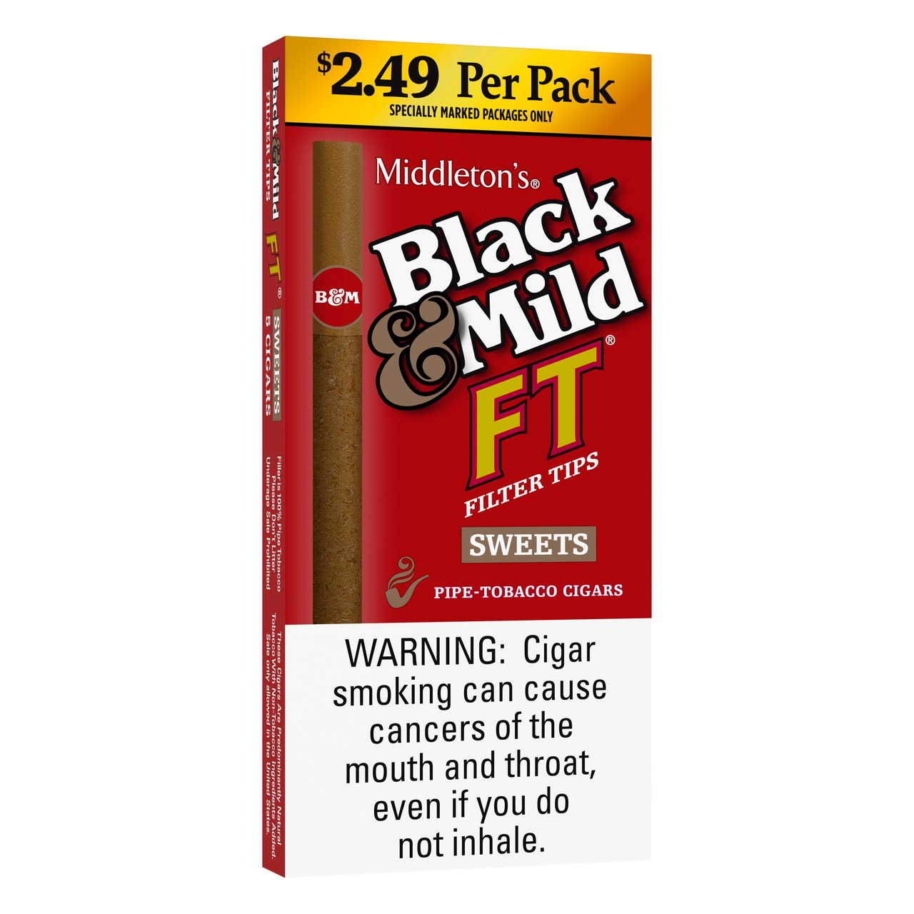 Black & Mild Sweets Wine Wood Tip Cigarillos, $2.49, 10-Pack of 5ct