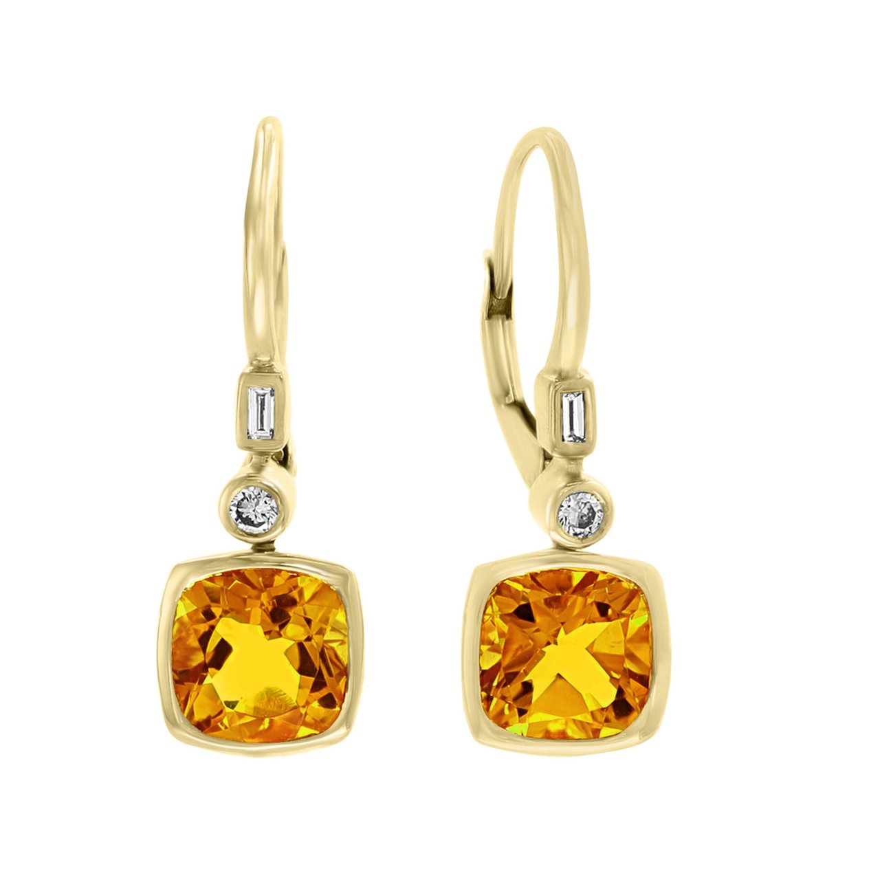 14KT Yellow Gold VS2 I 0.10CTW Diamond and Citrine Earrings - Image 1