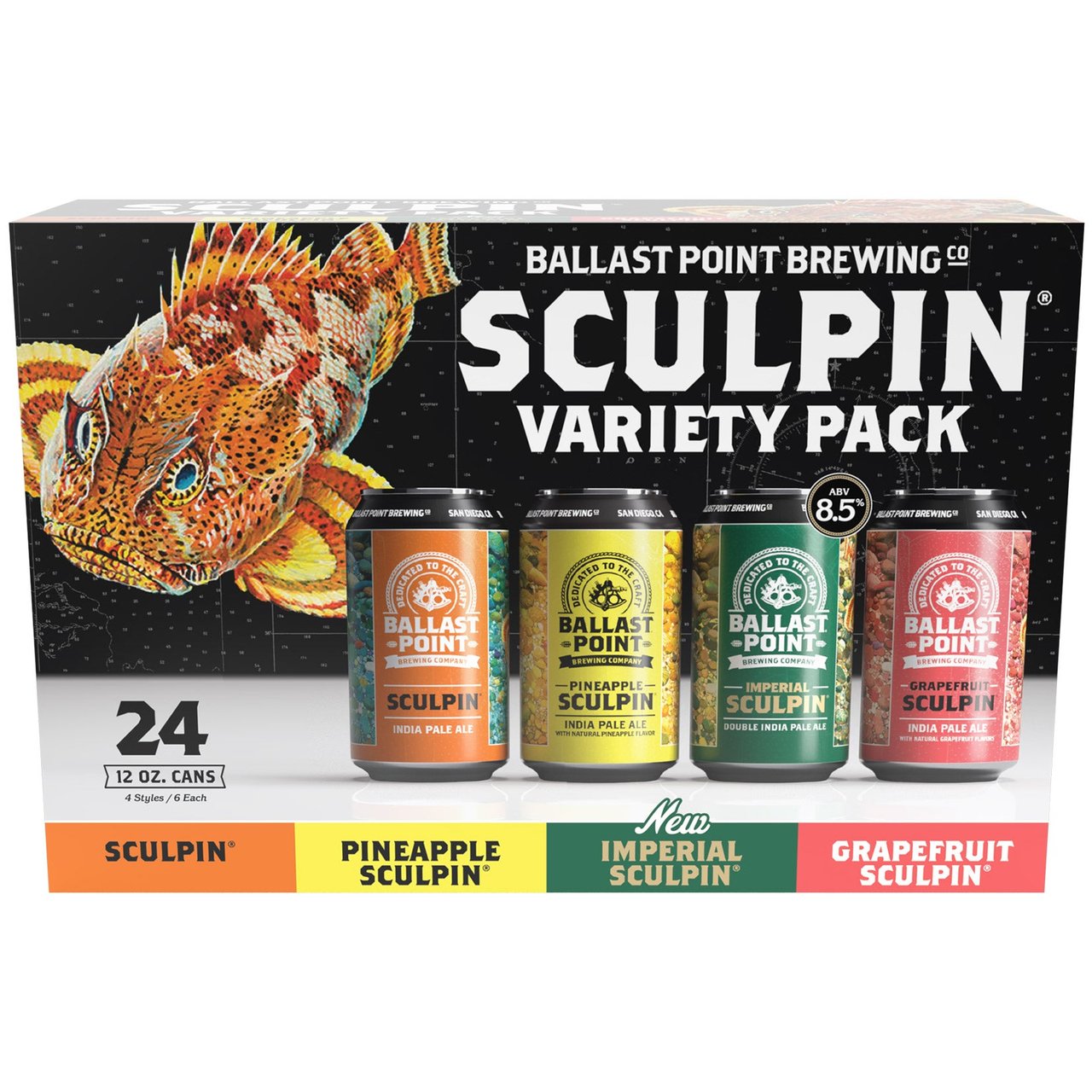 Ballast Point Brewing Sculpin IPA Variety Pack San Diego 24/12 oz Cans