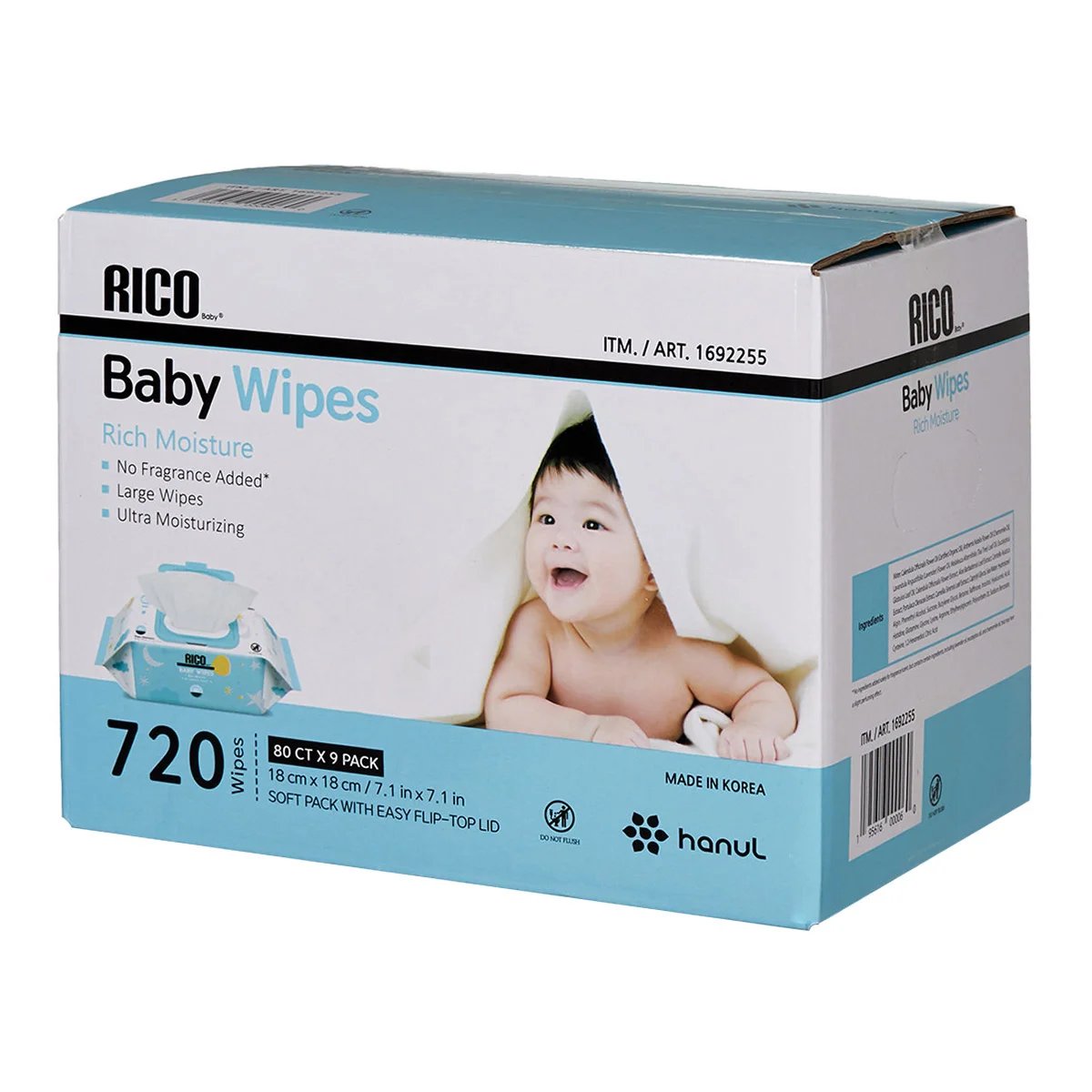 Rico No Fragrance Added Baby Wipes - 720 Count - Image 1