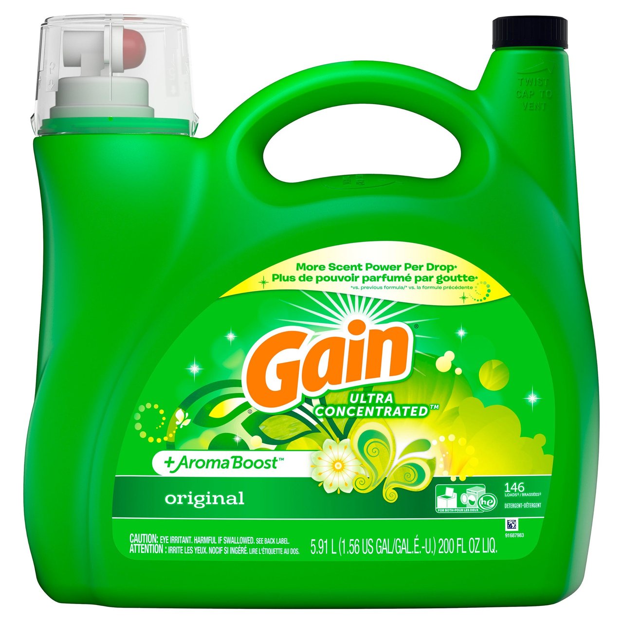 Gain +AromaBoost Ultra Concentrated HE Liquid Laundry Detergent, Original, 146 Loads / 200 oz - Image 1