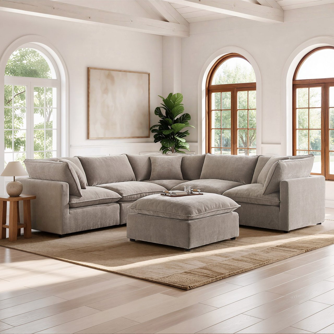 AIDEN & IVY SYDNEY TAUPE FABRIC 6PC MODULAR SECTIONAL - Image 1