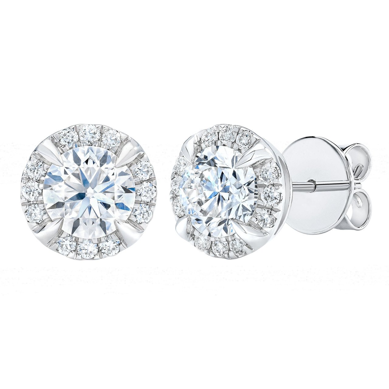 14kt White Gold VS2 I Color 1.10 ctw Round Brilliant Diamond Halo Earrings - Image 1