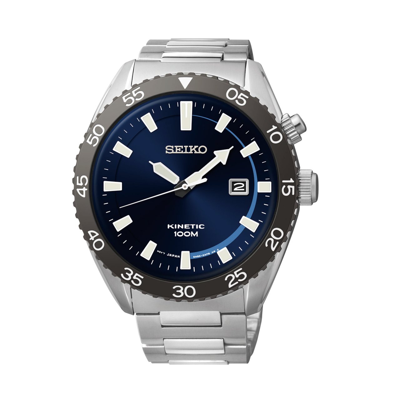 Seiko Kinetic Men's Blue Dial Date Window Stainless Steel Watch