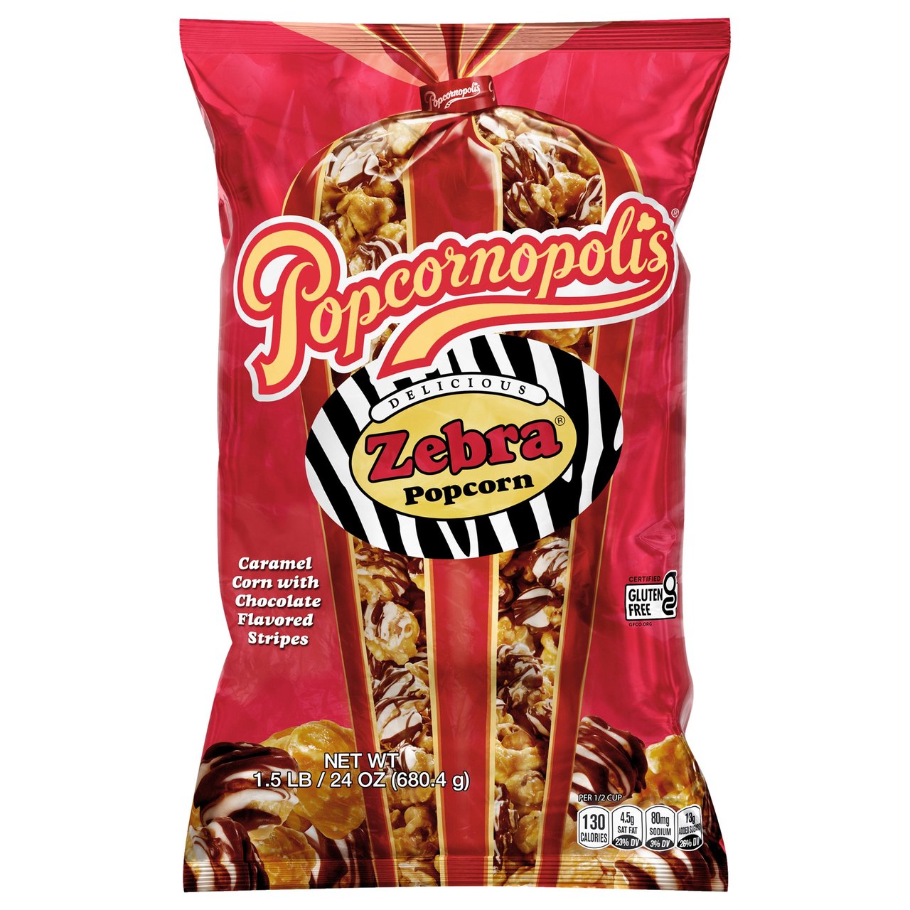 Popcornopolis Zebra Popcorn 24 oz - Image 1